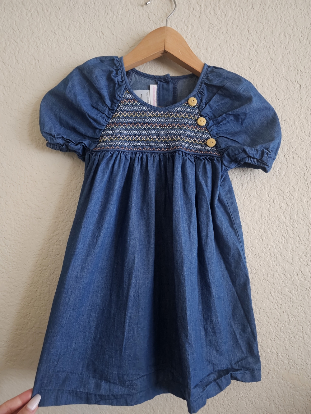 Bonnie Jean Girls Denim Smocked Embroidered Dress 4T
